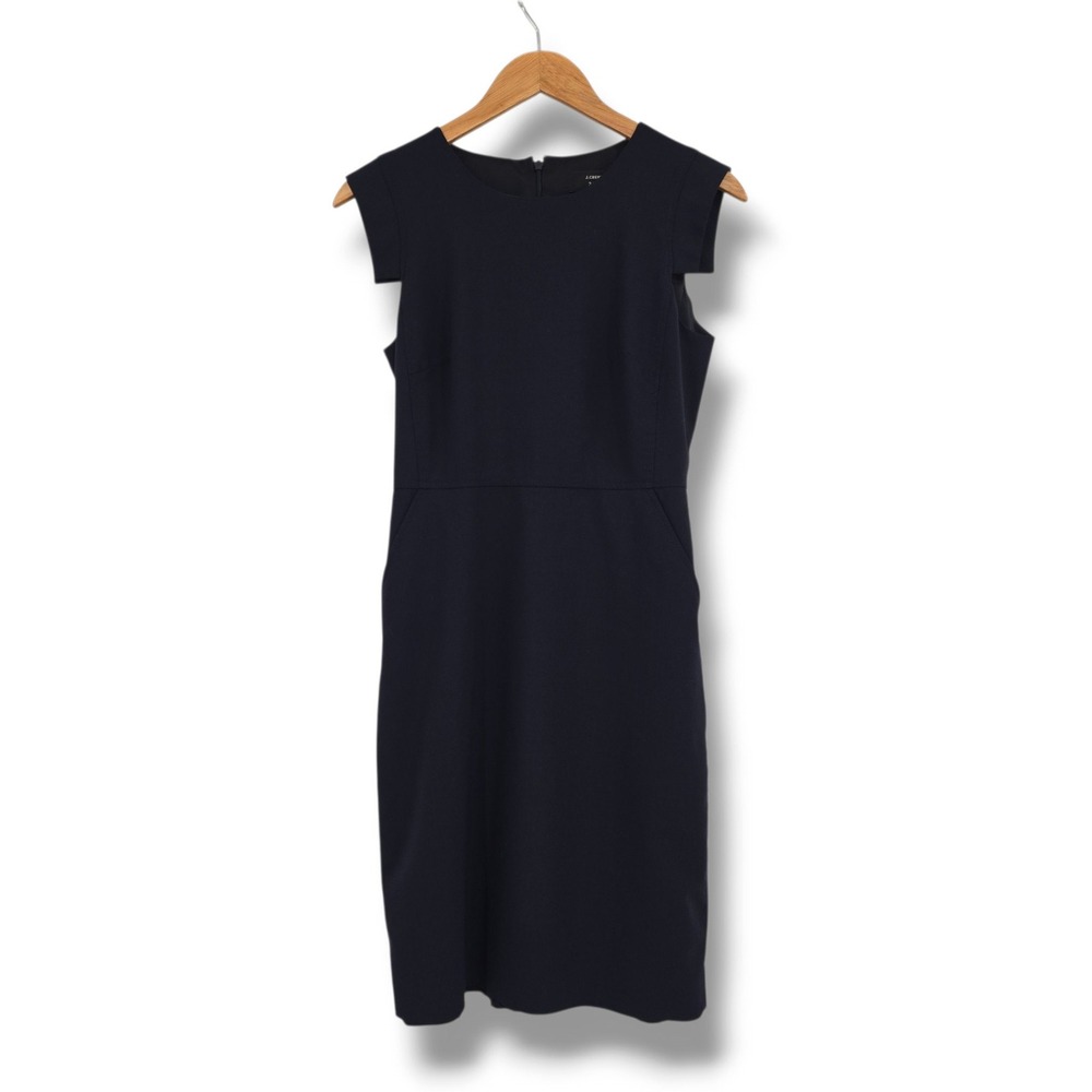 J.Crew 365 Navy Blue Crepe Petal Cap Sleeve Sheath Dress with Pockets Size 4